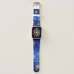 XMAS Blue Background with Golden Snowflakes Apple Watch Band