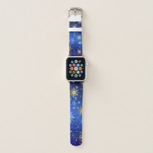 XMAS Blue Background with Golden Snowflakes Apple Watch Band