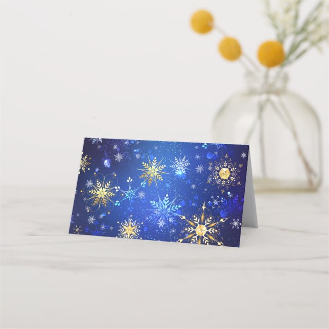 XMAS Blue Background with Golden Snowflakes Appointment Card (Front)