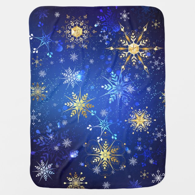 XMAS Blue Background with Golden Snowflakes Baby Blanket (Front)