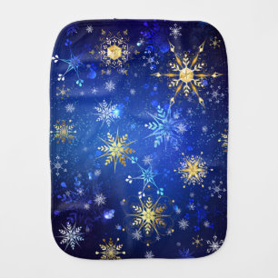 XMAS Blue Background with Golden Snowflakes Baby Burp Cloth