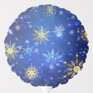 XMAS Blue Background with Golden Snowflakes Balloon