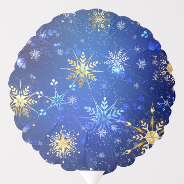 XMAS Blue Background with Golden Snowflakes Balloon (Front)