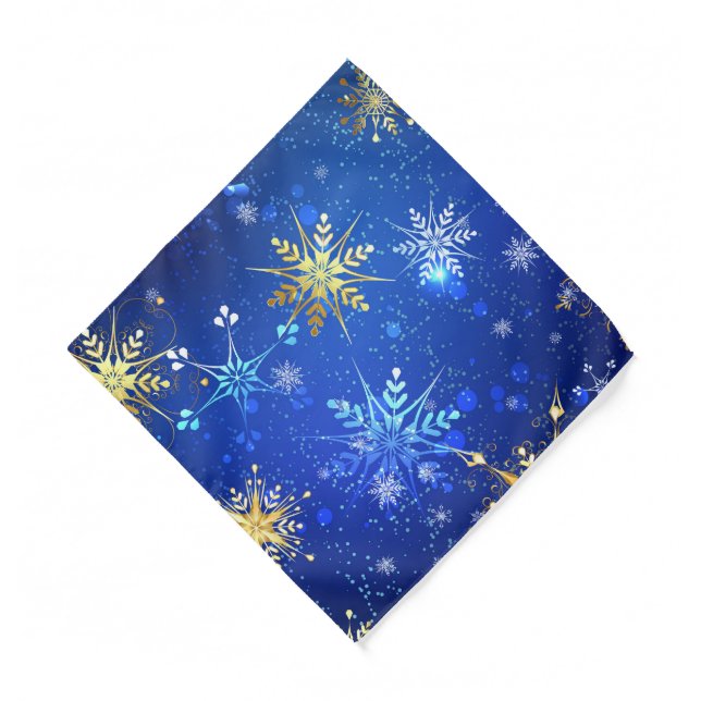 XMAS Blue Background with Golden Snowflakes Bandana (Front)