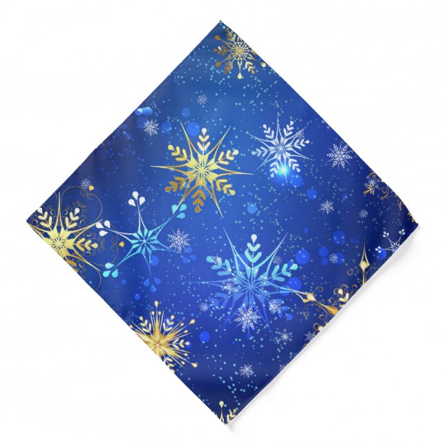 XMAS Blue Background with Golden Snowflakes Bandana (Front)
