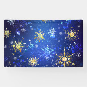 XMAS Blue Background with Golden Snowflakes Banner