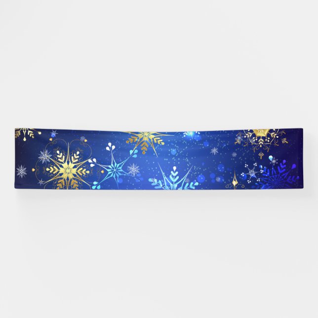 XMAS Blue Background with Golden Snowflakes Banner (Horizontal)