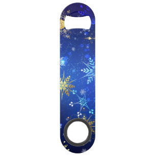 XMAS Blue Background with Golden Snowflakes Bar Key