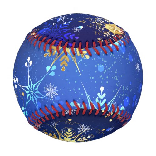 XMAS Blue Background with Golden Snowflakes Baseball