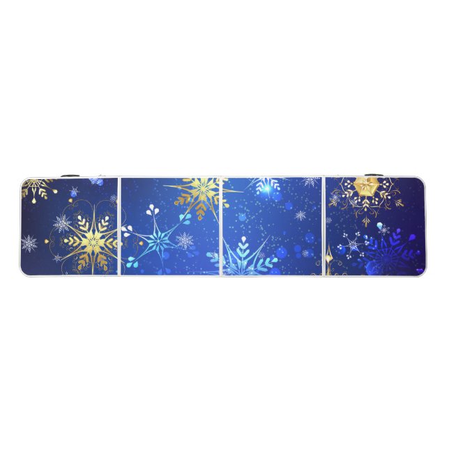 XMAS Blue Background with Golden Snowflakes Beer Pong Table (Top)