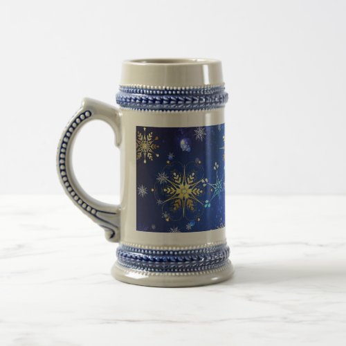 XMAS Blue Background with Golden Snowflakes Beer Stein