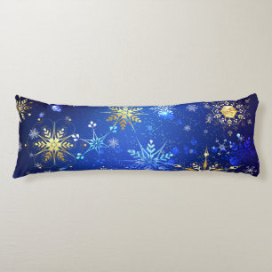 XMAS Blue Background with Golden Snowflakes Body Pillow