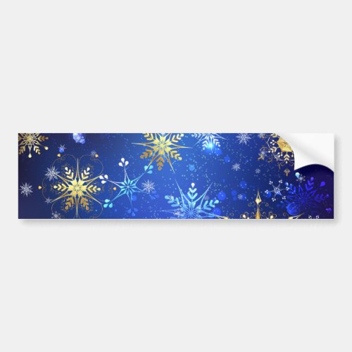 XMAS Blue Background with Golden Snowflakes Bumper Sticker