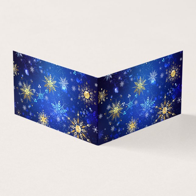 XMAS Blue Background with Golden Snowflakes Business Card (Outside)