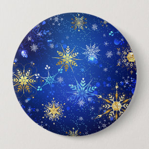 XMAS Blue Background with Golden Snowflakes Button