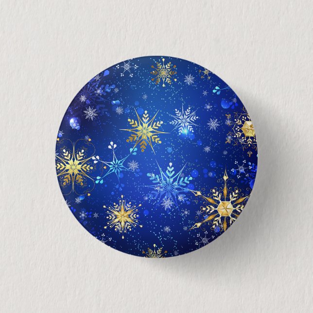 XMAS Blue Background with Golden Snowflakes Button (Front)