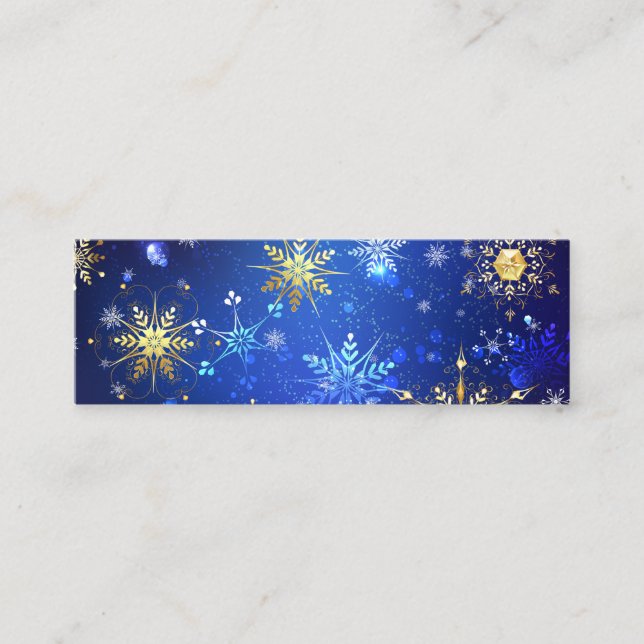 XMAS Blue Background with Golden Snowflakes Calling Card (Front)