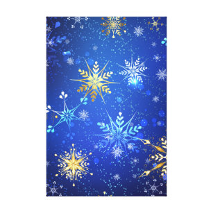 XMAS Blue Background with Golden Snowflakes Canvas Print