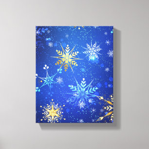 XMAS Blue Background with Golden Snowflakes Canvas Print