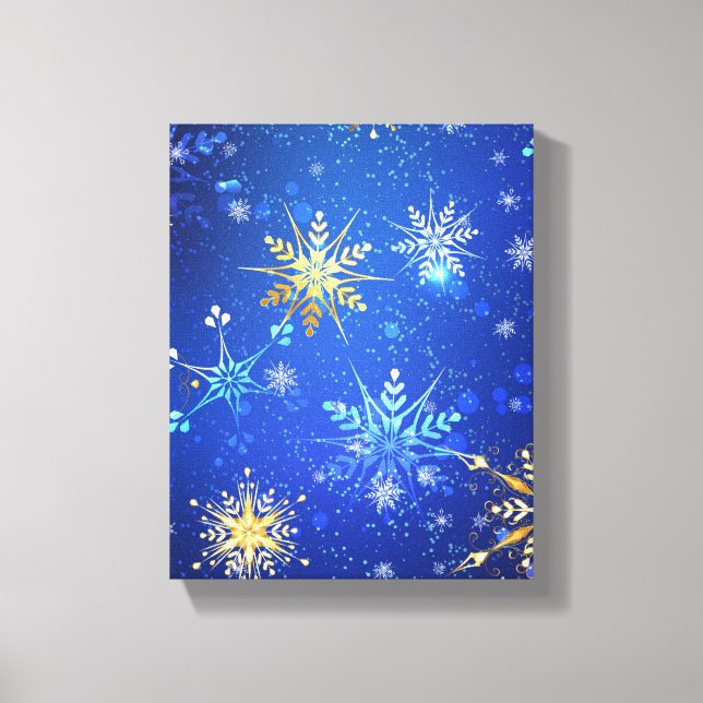 XMAS Blue Background with Golden Snowflakes Canvas Print (Front)