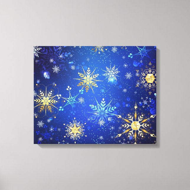 XMAS Blue Background with Golden Snowflakes Canvas Print (Front)