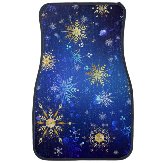 XMAS Blue Background with Golden Snowflakes Car Floor Mat (Front)