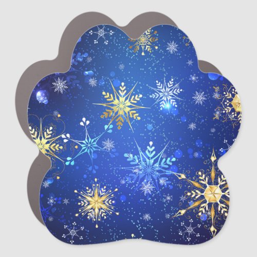 XMAS Blue Background with Golden Snowflakes Car Magnet