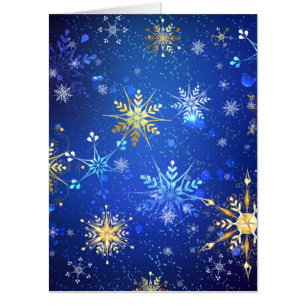 XMAS Blue Background with Golden Snowflakes Card