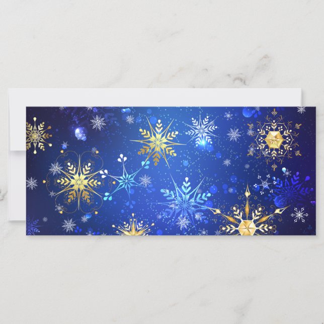 XMAS Blue Background with Golden Snowflakes Card (Front)