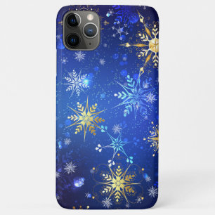 XMAS Blue Background with Golden Snowflakes iPhone 11 Pro Max Case