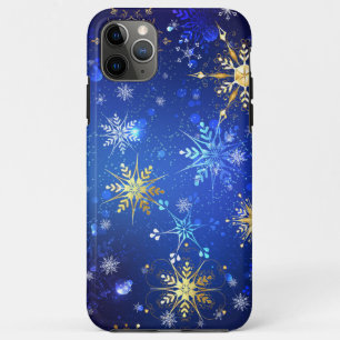 XMAS Blue Background with Golden Snowflakes iPhone 11 Pro Max Case