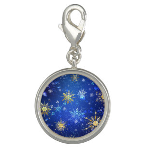 XMAS Blue Background with Golden Snowflakes Charm