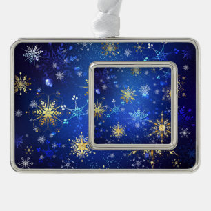 XMAS Blue Background with Golden Snowflakes Christmas Ornament