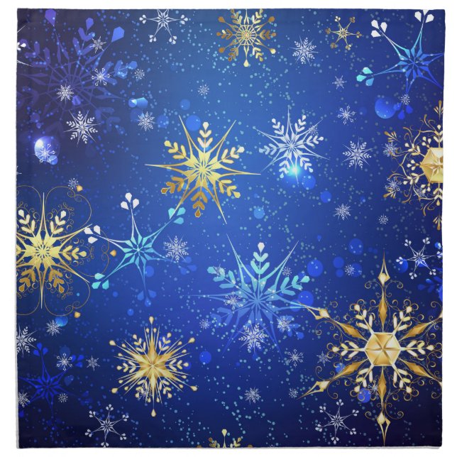 XMAS Blue Background with Golden Snowflakes Cloth Napkin (Front)