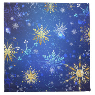 XMAS Blue Background with Golden Snowflakes Cloth Napkin