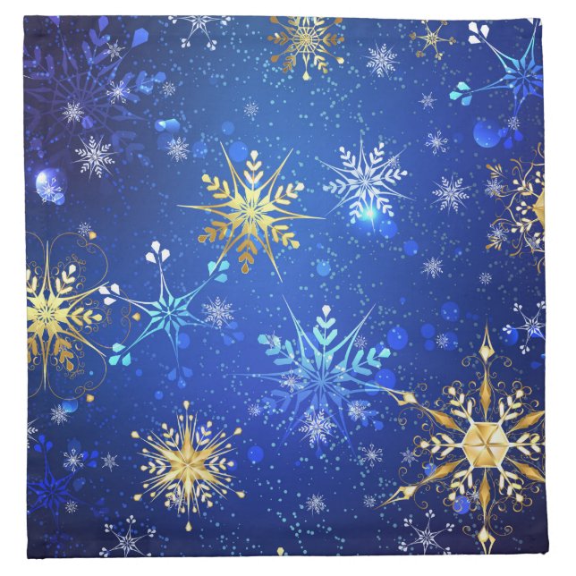 XMAS Blue Background with Golden Snowflakes Cloth Napkin (Front)