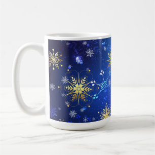 XMAS Blue Background with Golden Snowflakes Coffee Mug