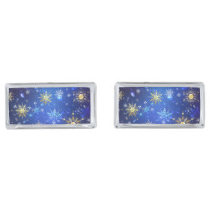 XMAS Blue Background with Golden Snowflakes Cufflinks
