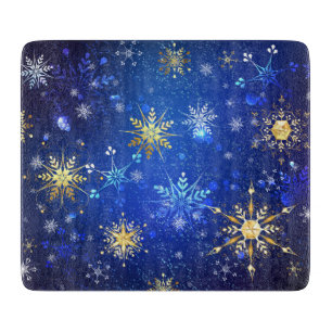 XMAS Blue Background with Golden Snowflakes Cutting Board