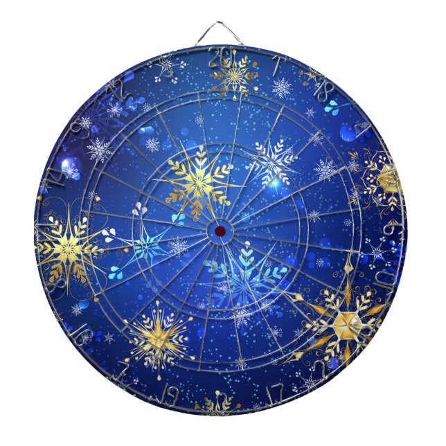XMAS Blue Background with Golden Snowflakes Dart Board (Front)