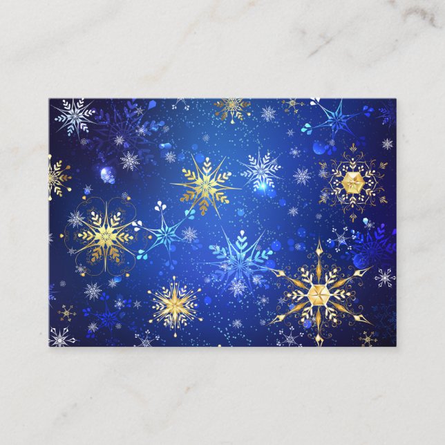 XMAS Blue Background with Golden Snowflakes Discount Card (Front)
