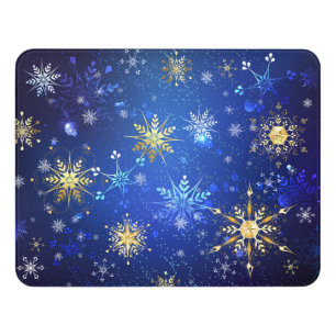 XMAS Blue Background with Golden Snowflakes Door Sign