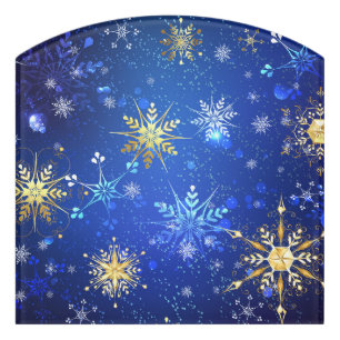 XMAS Blue Background with Golden Snowflakes Door Sign
