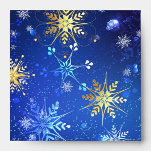 XMAS Blue Background with Golden Snowflakes Envelope