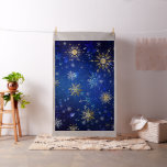 XMAS Blue Background with Golden Snowflakes Fabric