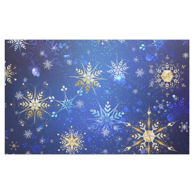 XMAS Blue Background with Golden Snowflakes Fabric (Yard)