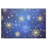 XMAS Blue Background with Golden Snowflakes Fabric