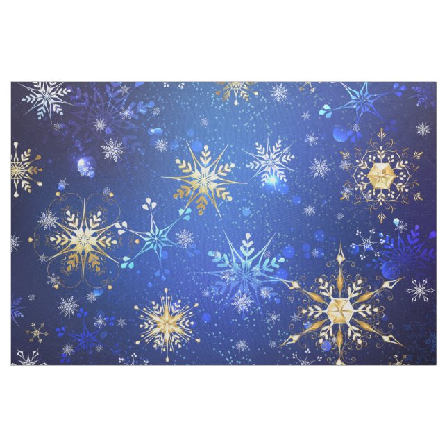 XMAS Blue Background with Golden Snowflakes Fabric (Yard)