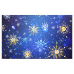 XMAS Blue Background with Golden Snowflakes Fabric