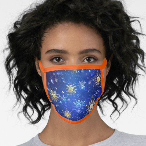 XMAS Blue Background with Golden Snowflakes Face Mask